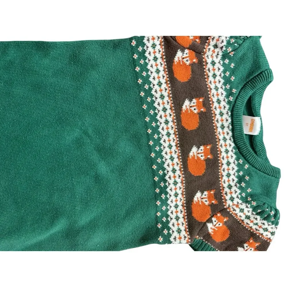 Gymboree Toddler Girls Fox Sweater Dress Emerald Green Size 5T‎